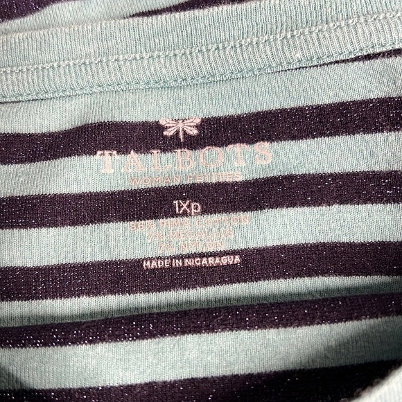 TALBOTS WOMAN PETITES BLUE STRIPED MEDIUM LONG SLEEVED TOP - Picture 4 of 5